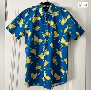 Bonobos‎ Men’s Casual Slim Fit Button Down Blue Shirt Lemon Print Large Capri